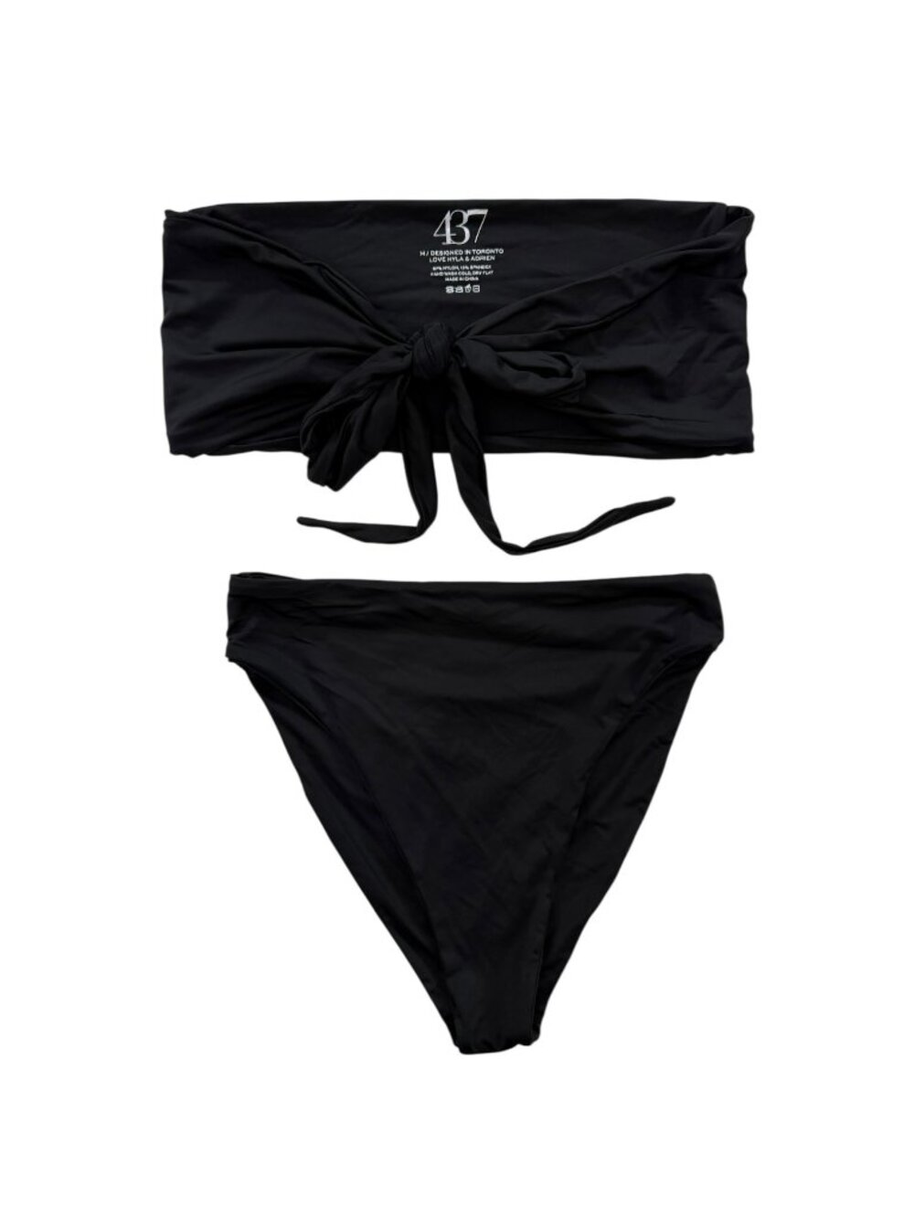 437 Leo Versatile Tie Top Aubrey High Waist Cheeky Bottom Bikini Set Black M